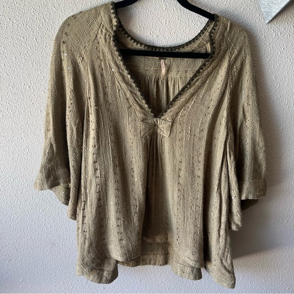Free People Tops - Free People Olive Green Boho Knit Blouse